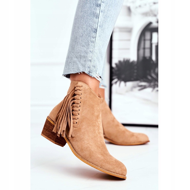 Stivali Da Donna Con Tacco Alto Con Frange Stivali Da Cowboy Khaki Mirage cachi 2