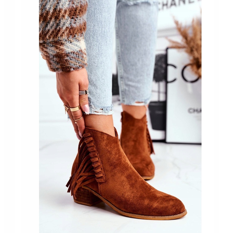 Stivali Da Donna Con Tacco Alto Con Frange Cowboy Camel Mirage marrone 1