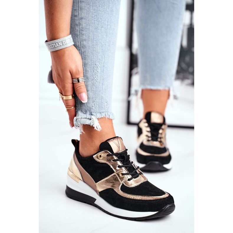 Vinceza Scarpe sportive da donna in pelle nera e oro 21-7777 nero 1