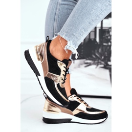 Vinceza Scarpe sportive da donna in pelle nera e oro 21-7777 nero 2