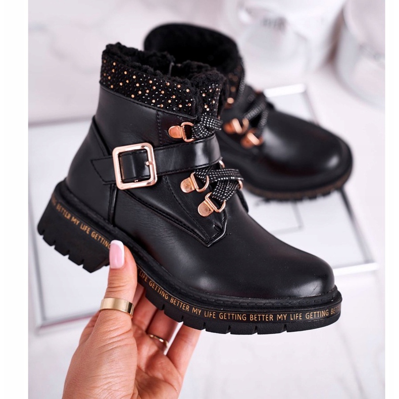 Stivali da bambino per bambini Black Rhythm con pelle di pecora nero 2