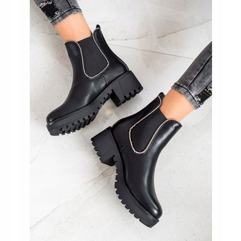 SHELOVET Stivaletti Chelsea con zirconi nero 1