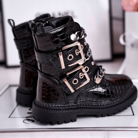 FRROCK Stivaletti da bambino con stampa fibbie Nero Fun Time 1