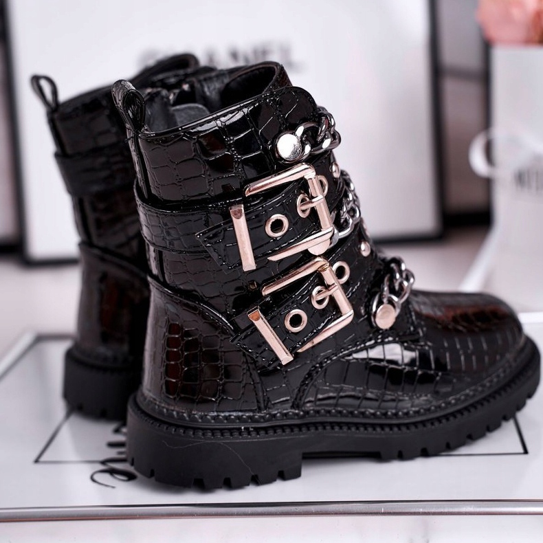 FRROCK Stivaletti da bambino con stampa fibbie Nero Fun Time 1