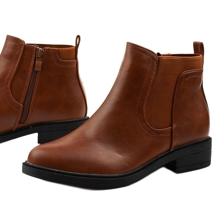 Stivali flat cammello con cerniera, Merriva similpelle marrone 1