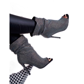 Stivali da donna con tacco alto Lu Boo Strass Bande nere nero argento 3