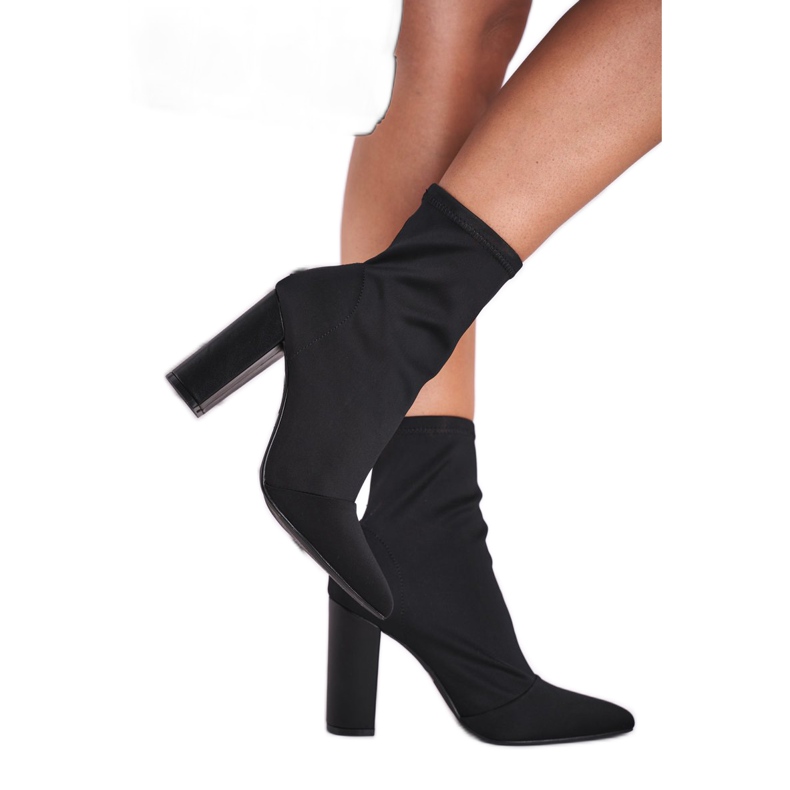 FRGIV Stivali da donna su un tacco alto Lycra Black Morie nero 2