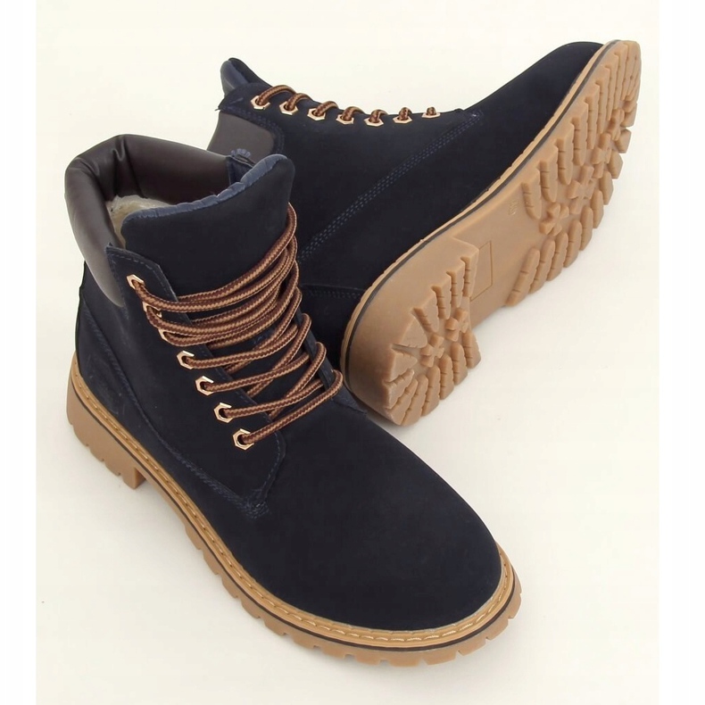 Stivali da donna in legno coibentato blu navy B175-22 NAVY / CAMEL 2