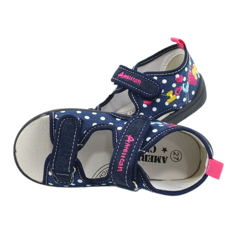 American Club Pantofole, sandali, scarpe americane per bambini, soletta in pelle blu navy rosa 4