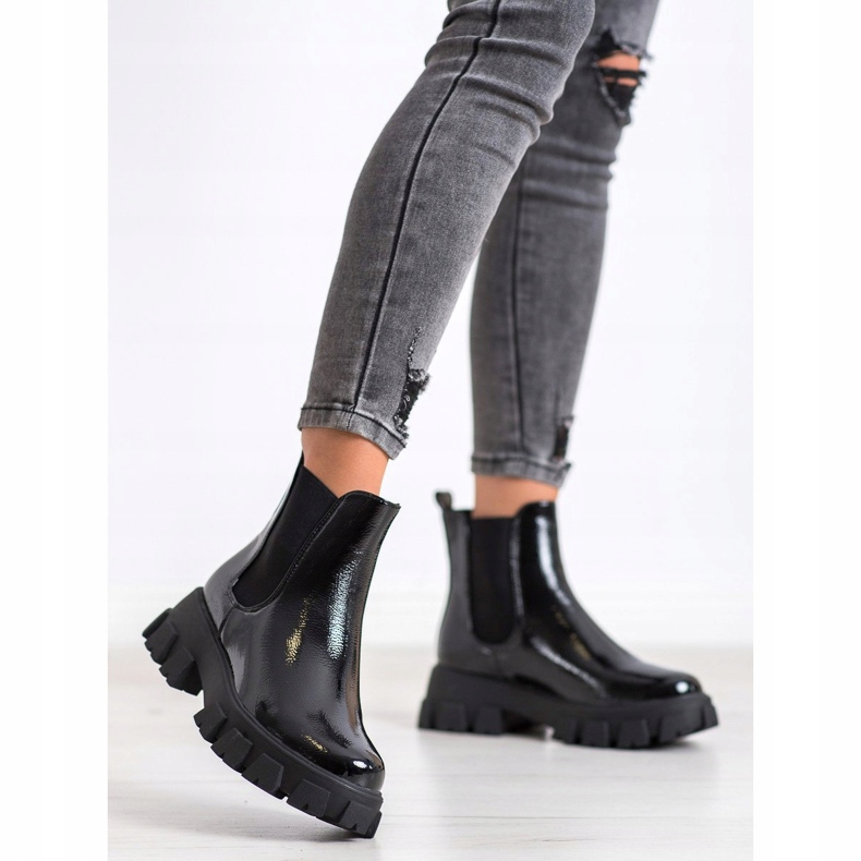 SHELOVET Stivali Chelsea su piattaforma di moda nero 2