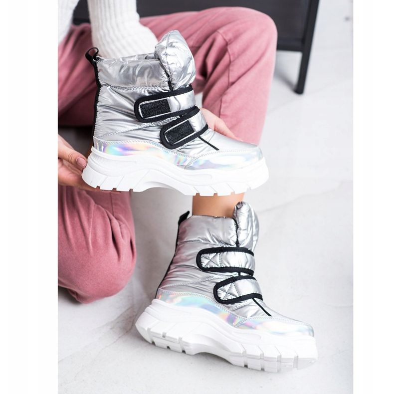 SHELOVET Stivali da neve lucidi con velcro d'argento 2