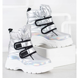 SHELOVET Stivali da neve lucidi con velcro argento 1