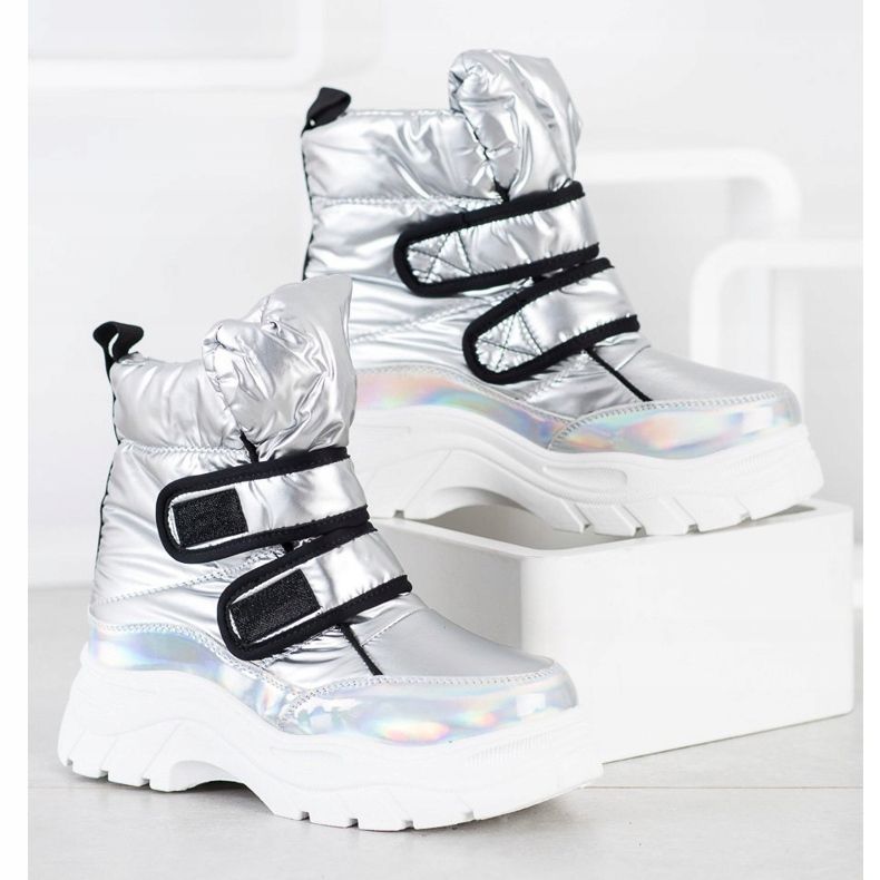 SHELOVET Stivali da neve lucidi con velcro d'argento 1