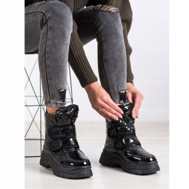 SHELOVET Stivali da neve lucidi con velcro nero 1