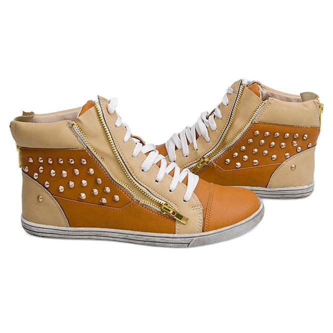 Sneakers Alte Con Borchie Y299 Camel beige marrone 1