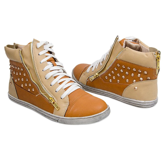 Sneakers Alte Con Borchie Y299 Camel beige marrone 2