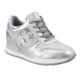 Sneakers con zeppa argento con stelle BM1915-3 1