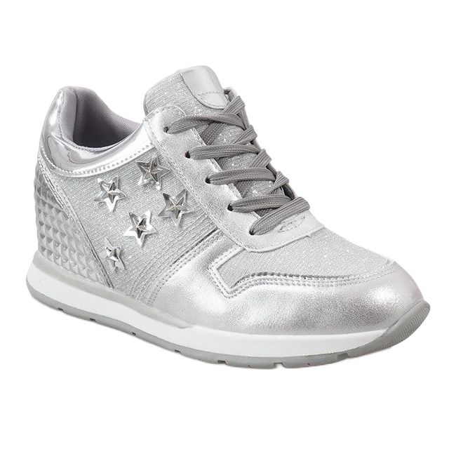Sneakers con zeppa argento con stelle BM1915-3 1