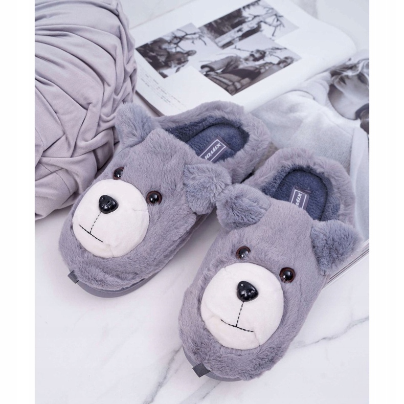 Pantofole Da Donna Con Pelliccia Orso Grigio 1