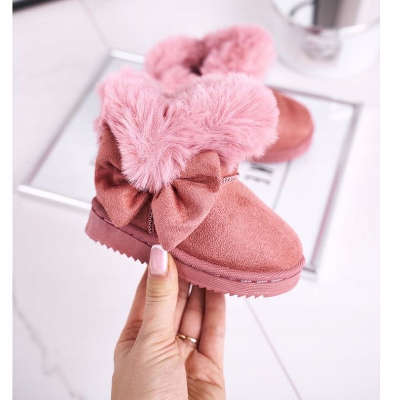 FRROCK Doposci da bambino con fiocco in pelliccia, rosa Vella 2