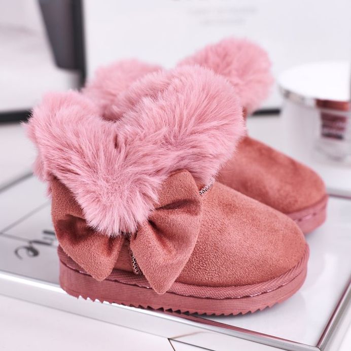 FRROCK Doposci da bambino con fiocco in pelliccia, rosa Vella 1