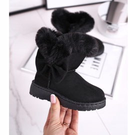 FRROCK Stivali da neve per bambini Vella neri con fiocco in pelliccia nero 2