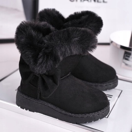 FRROCK Stivali da neve per bambini Vella neri con fiocco in pelliccia nero 1