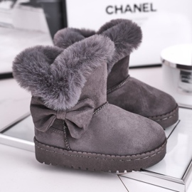 FRROCK Stivali da neve per bambini Vella grigi con fiocco in pelliccia grigio 1