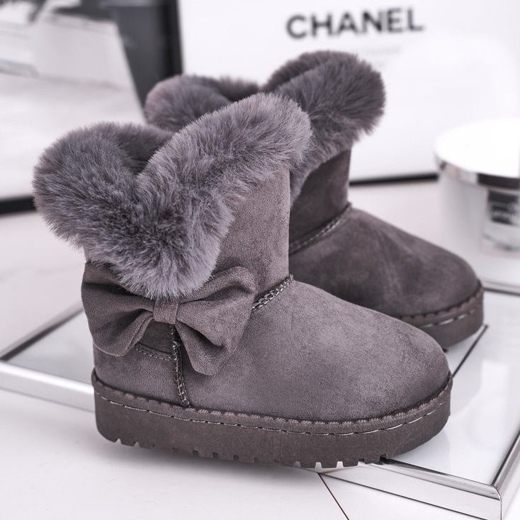 FRROCK Stivali da neve per bambini Vella grigi con fiocco in pelliccia grigio 1