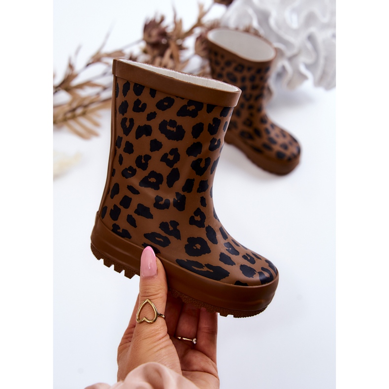 FRROCK Stivali da bambino in gomma marrone con stampa leopardata Nanny 1