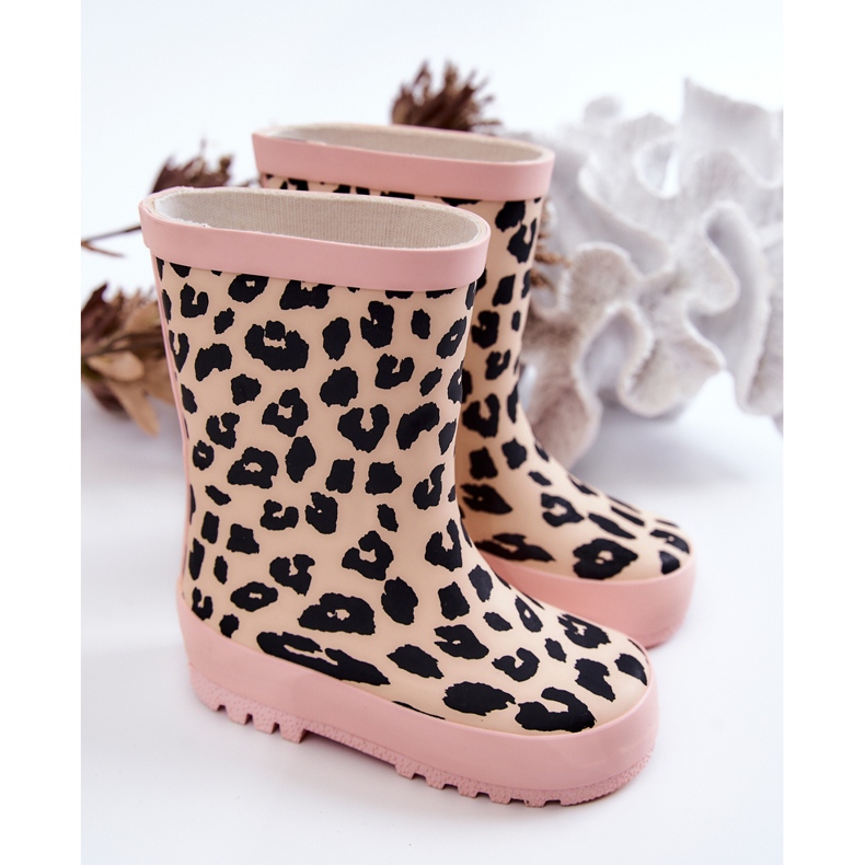 FRROCK Stivali da pioggia per bambini in gomma con stampa leopardata, rosa Nanny nero 2