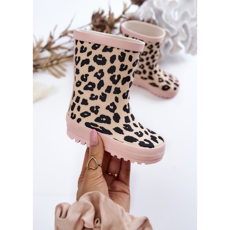 FRROCK Stivali da pioggia per bambini in gomma con stampa leopardata, rosa Nanny nero 1