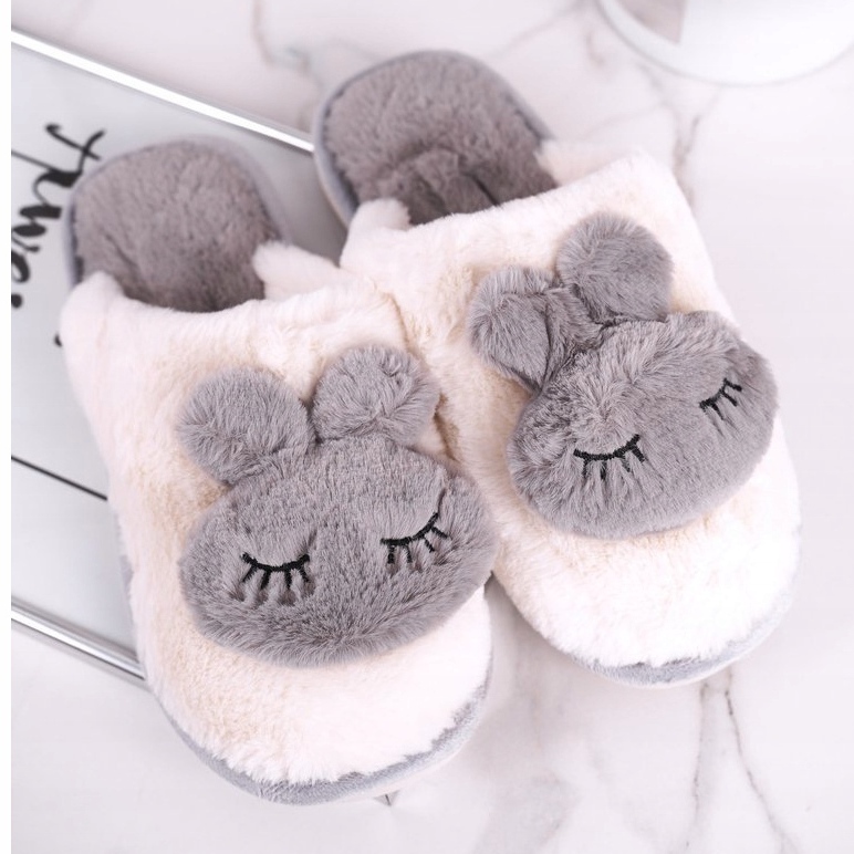 Pantofole da donna in pelliccia di coniglio écru grigio 2