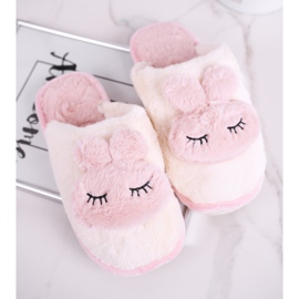 Pantofole da donna in pelliccia, pelliccia coniglio bianco e rosa 2