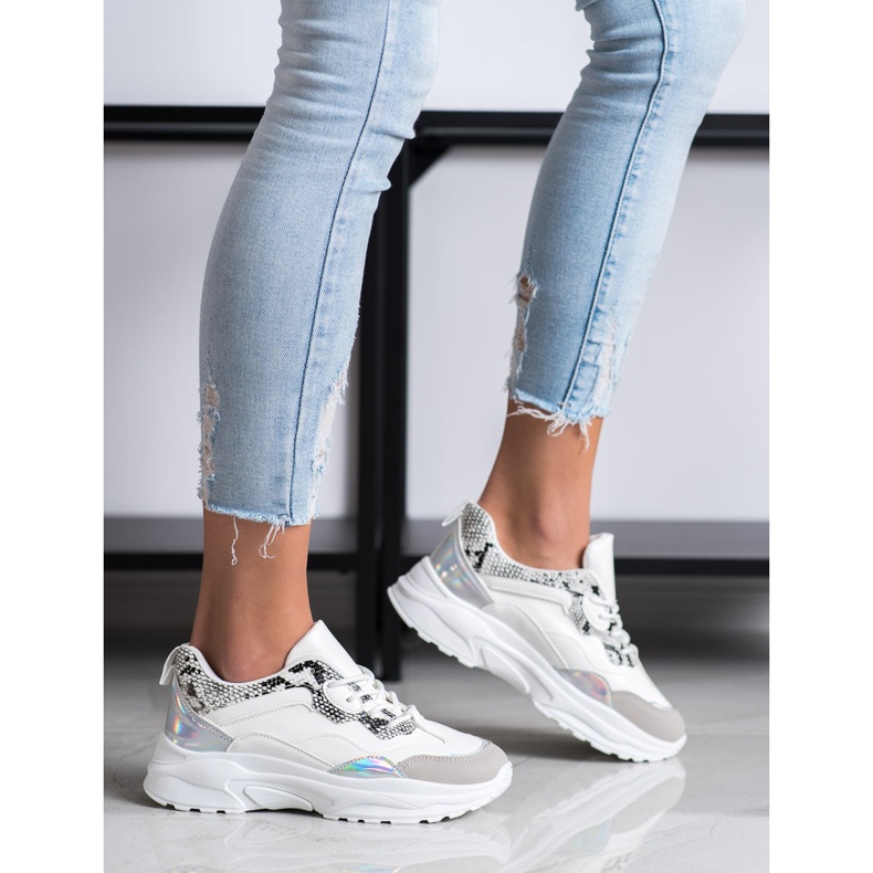 SHELOVET Sneakers Allacciate Con Ecopelle bianca grigio 2