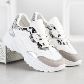 SHELOVET Sneakers Allacciate Con Ecopelle bianco grigio 1