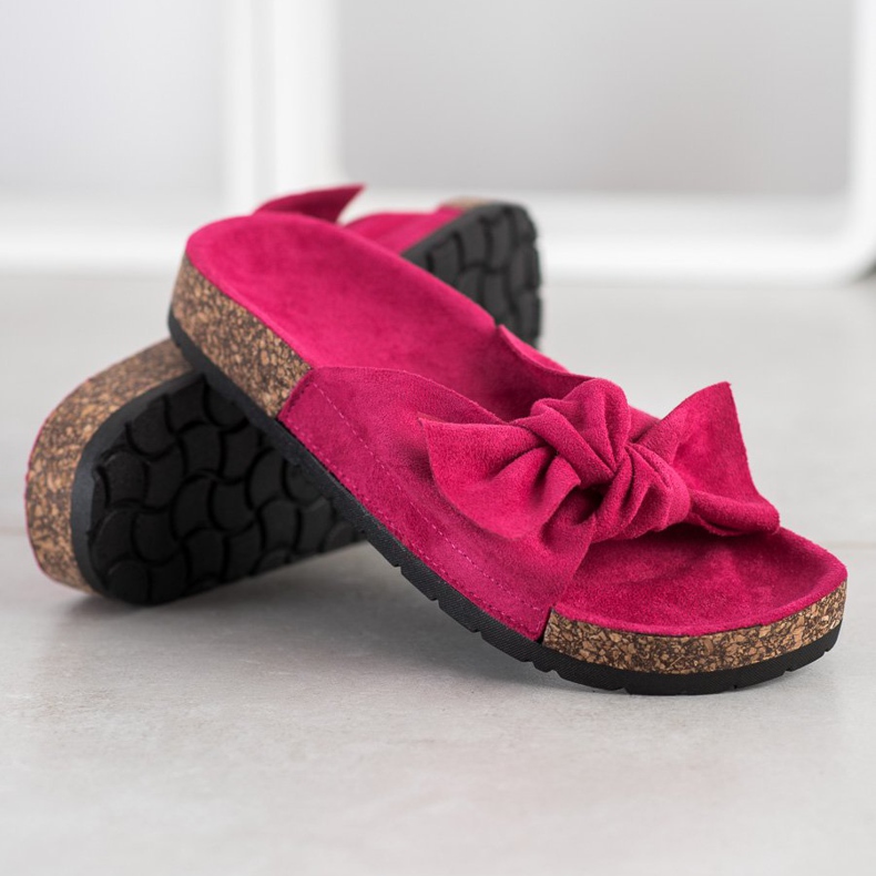 SHELOVET Pantofole in pelle scamosciata sulla piattaforma rosa 1