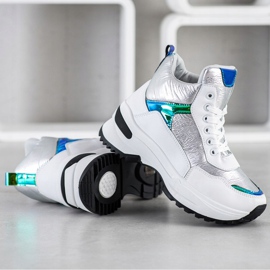 Ideal Shoes Sneakers alte realizzate in ecopelle bianco argento 2