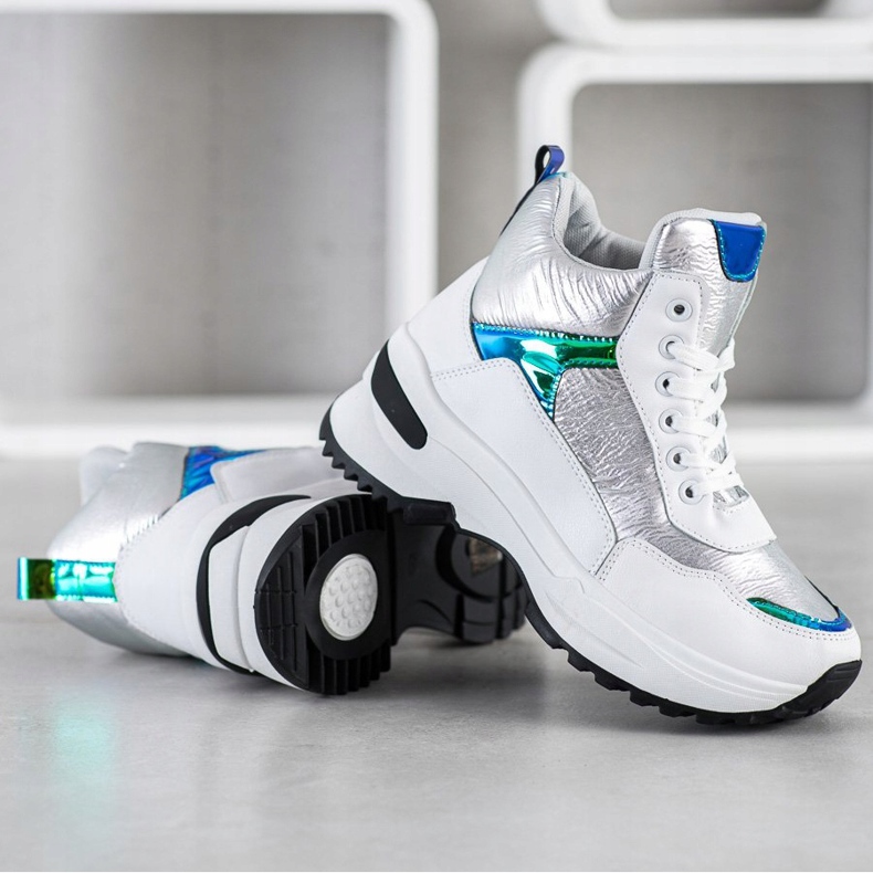 Ideal Shoes Sneakers alte realizzate in ecopelle bianco argento 2
