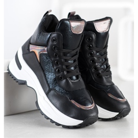 Ideal Shoes Sneakers alte realizzate in ecopelle nero rosa 1