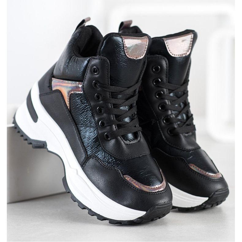Ideal Shoes Sneakers alte realizzate in ecopelle nero rosa 1