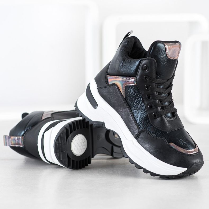 Ideal Shoes Sneakers alte realizzate in ecopelle nero rosa 2