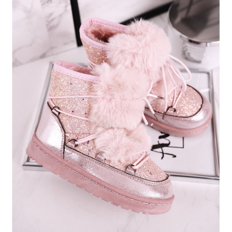 FRROCK Doposci per bambini con pelliccia rosa argento 1