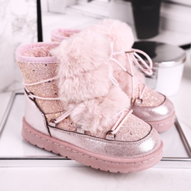 FRROCK Doposci per bambini con pelliccia rosa d'argento 2