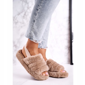 FJ1 Pantofole da donna sulla piattaforma Furry Brown Khaki Snowflake marrone cachi 1
