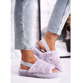 FJ1 Pantofole da donna sulla piattaforma con fiocco di neve viola in pelliccia 2