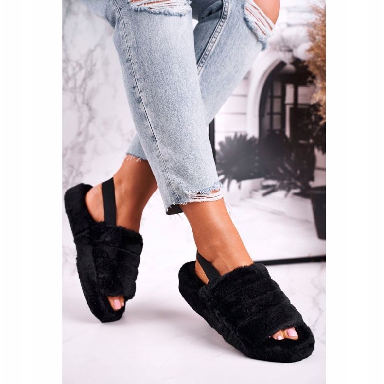 FJ1 Pantofole da donna sulla piattaforma di pelliccia Black Snowflake nero 2