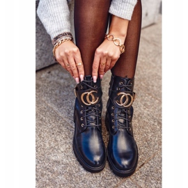 PS1 Stivali Donna Allacciati Workers Nero Oro 1