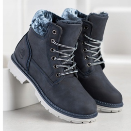 SHELOVET Scarponi da trekking con tomaia in velluto blu navy d'argento 1