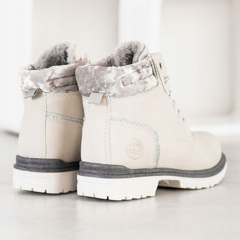 SHELOVET Scarponi da trekking con tomaia in velluto beige argento 1